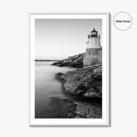 Newport Black and White Fine Art Photo Print, Castle Hill Lighthouse Rhode Island Poster