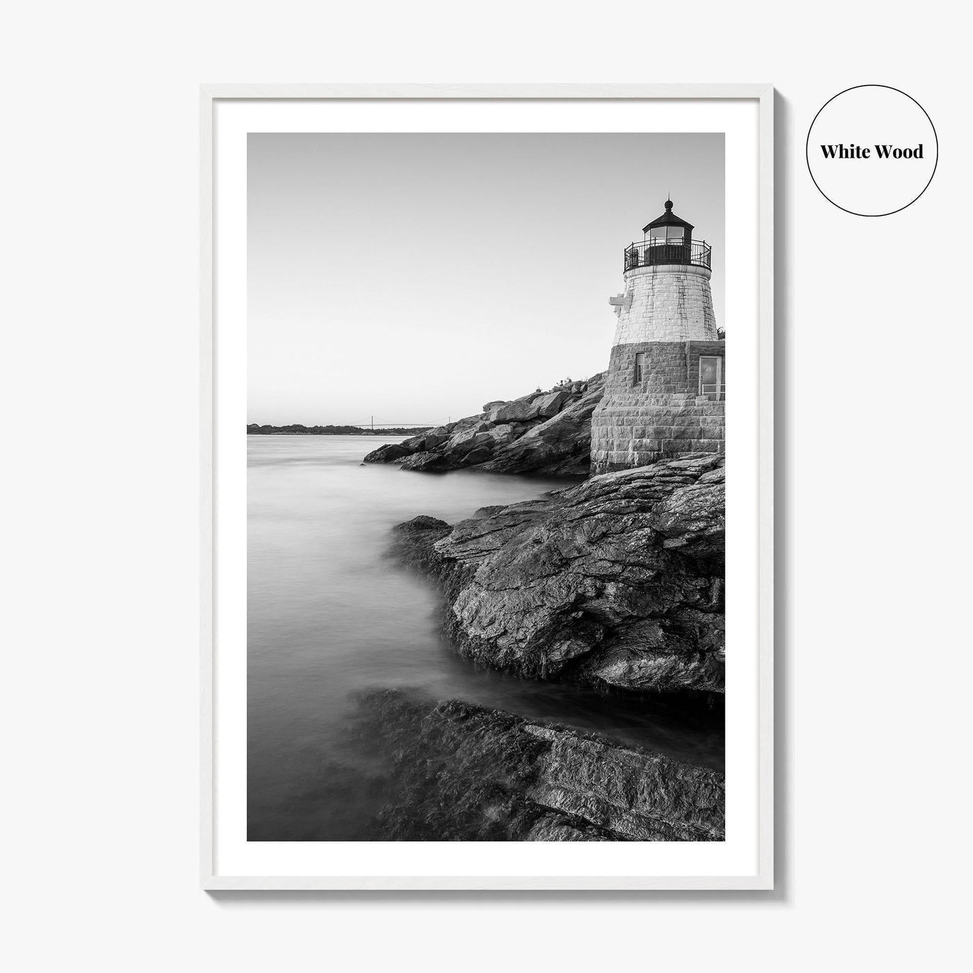 Newport Black and White Fine Art Photo Print, Castle Hill Lighthouse Rhode Island Poster
