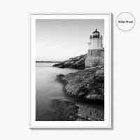 Newport Black and White Fine Art Photo Print, Castle Hill Lighthouse Rhode Island Poster