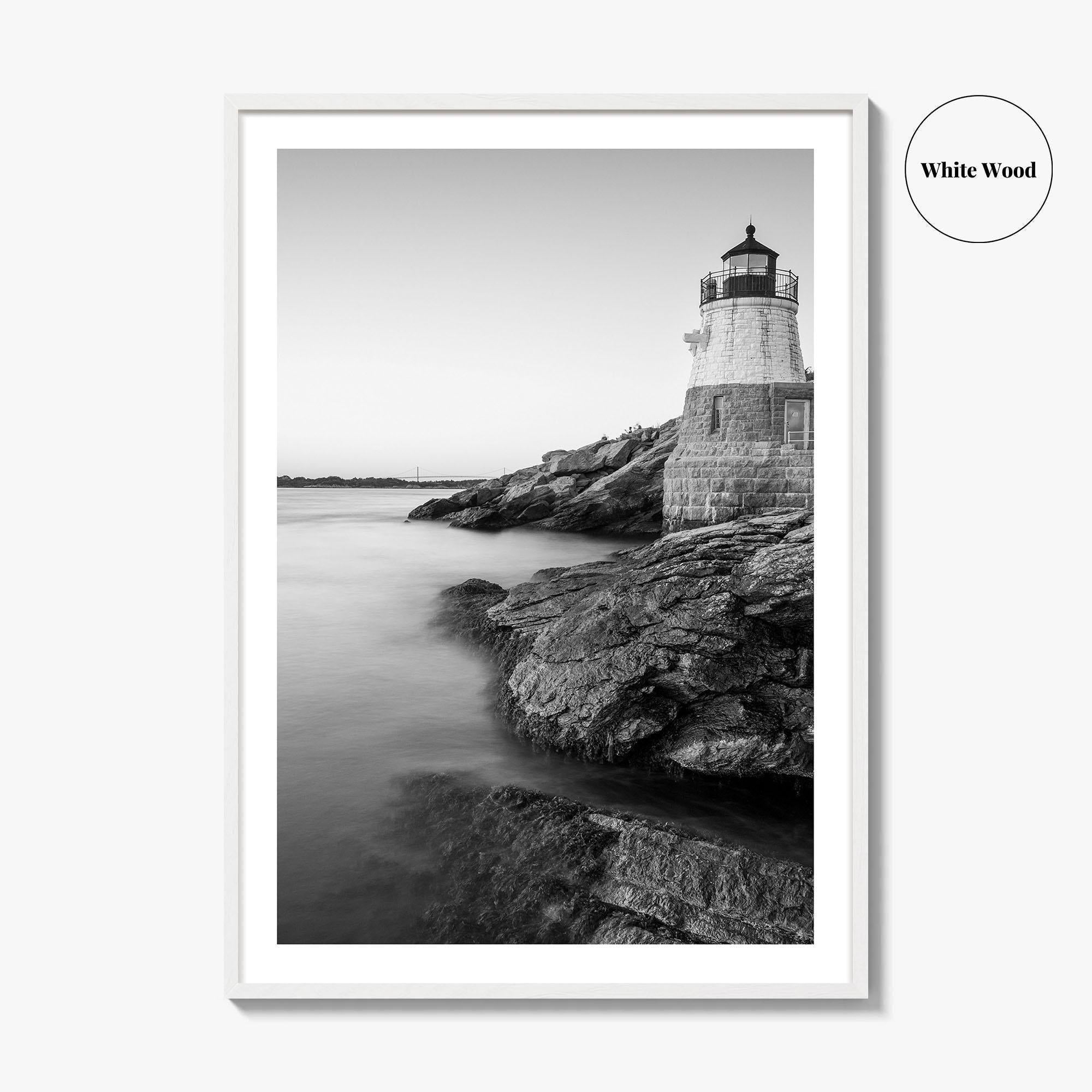 Newport Black and White Fine Art Photo Print, Castle Hill Lighthouse Rhode Island Poster