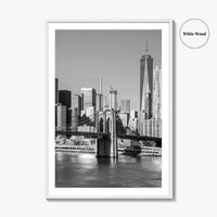 New York City Skyline Black and White Fine Art Photo Print, Brooklyn Bridge Poster
