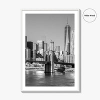 New York City Skyline Black and White Fine Art Photo Print, Brooklyn Bridge Poster