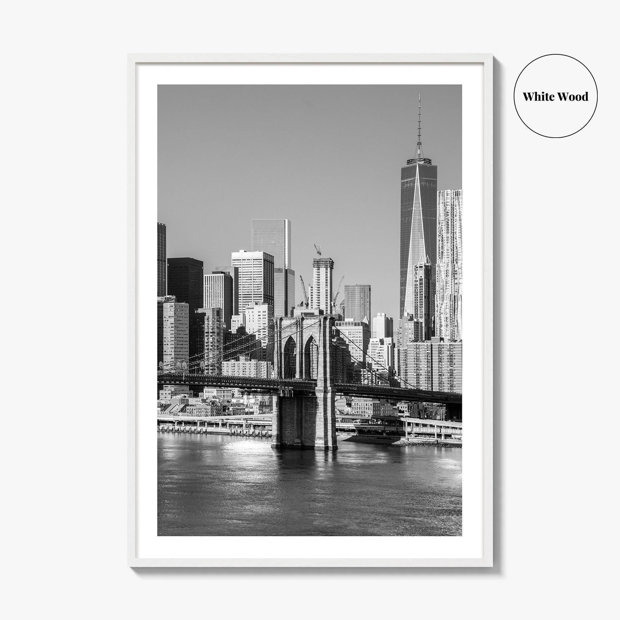New York City Skyline Black and White Fine Art Photo Print, Brooklyn Bridge Poster