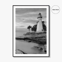 Marblehead Lighthouse Black and White Fine Art Photo Print, Lake Erie Ohio Poster