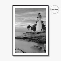 Marblehead Lighthouse Black and White Fine Art Photo Print, Lake Erie Ohio Poster
