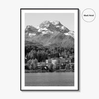 St Moritz Black and White Fine Art Photo Print, Engadin Valley Switzerland Poster