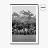 St Moritz Black and White Fine Art Photo Print, Engadin Valley Switzerland Poster