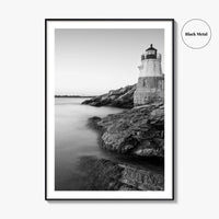 Newport Black and White Fine Art Photo Print, Castle Hill Lighthouse Rhode Island Poster