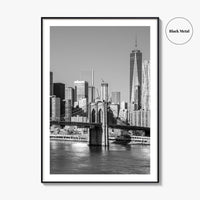 New York City Skyline Black and White Fine Art Photo Print, Brooklyn Bridge Poster
