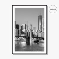 New York City Skyline Black and White Fine Art Photo Print, Brooklyn Bridge Poster