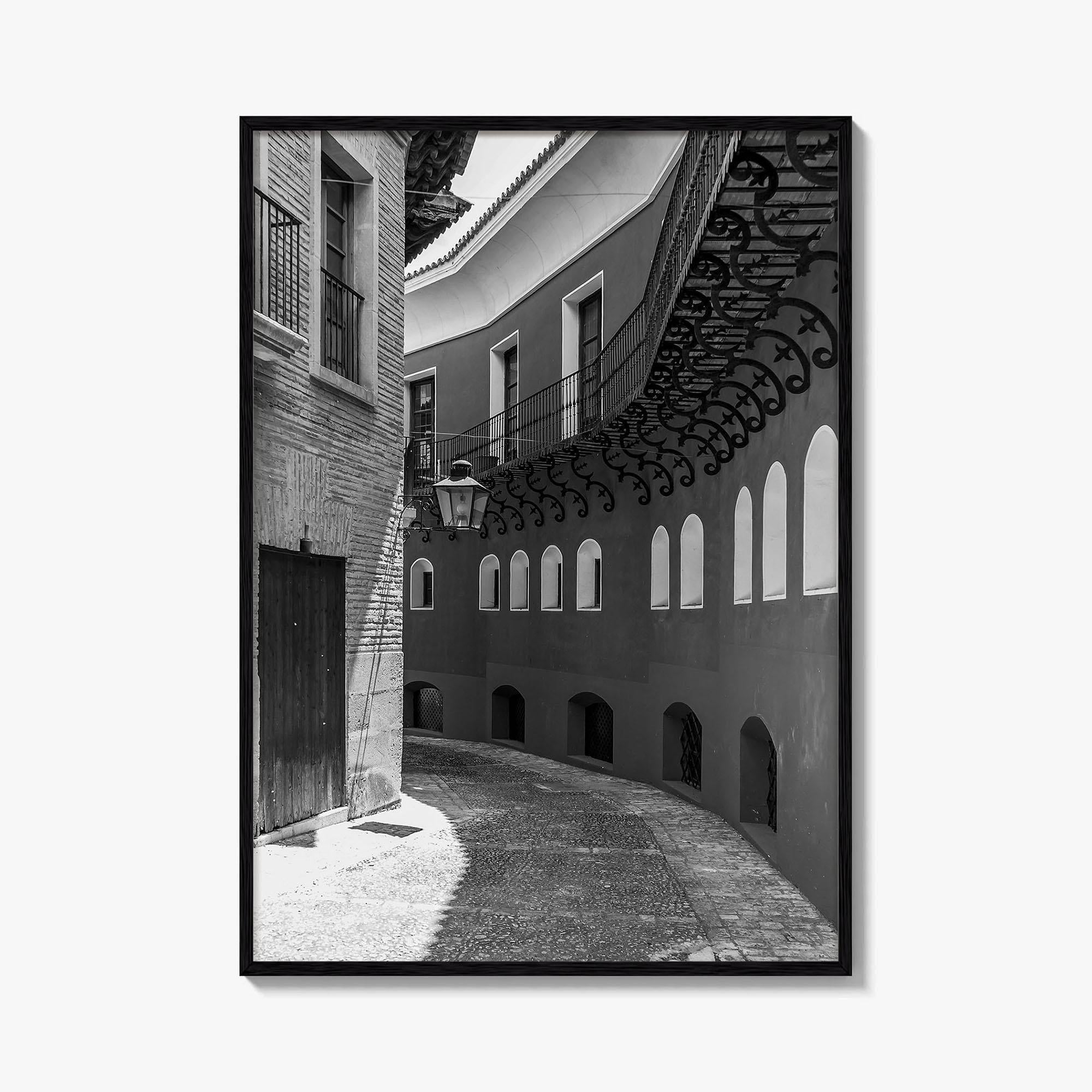 Toledo Black and White Fine Art Photo Print, Old Town Street, Spain Poster