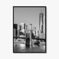New York City Skyline Black and White Fine Art Photo Print, Brooklyn Bridge Poster