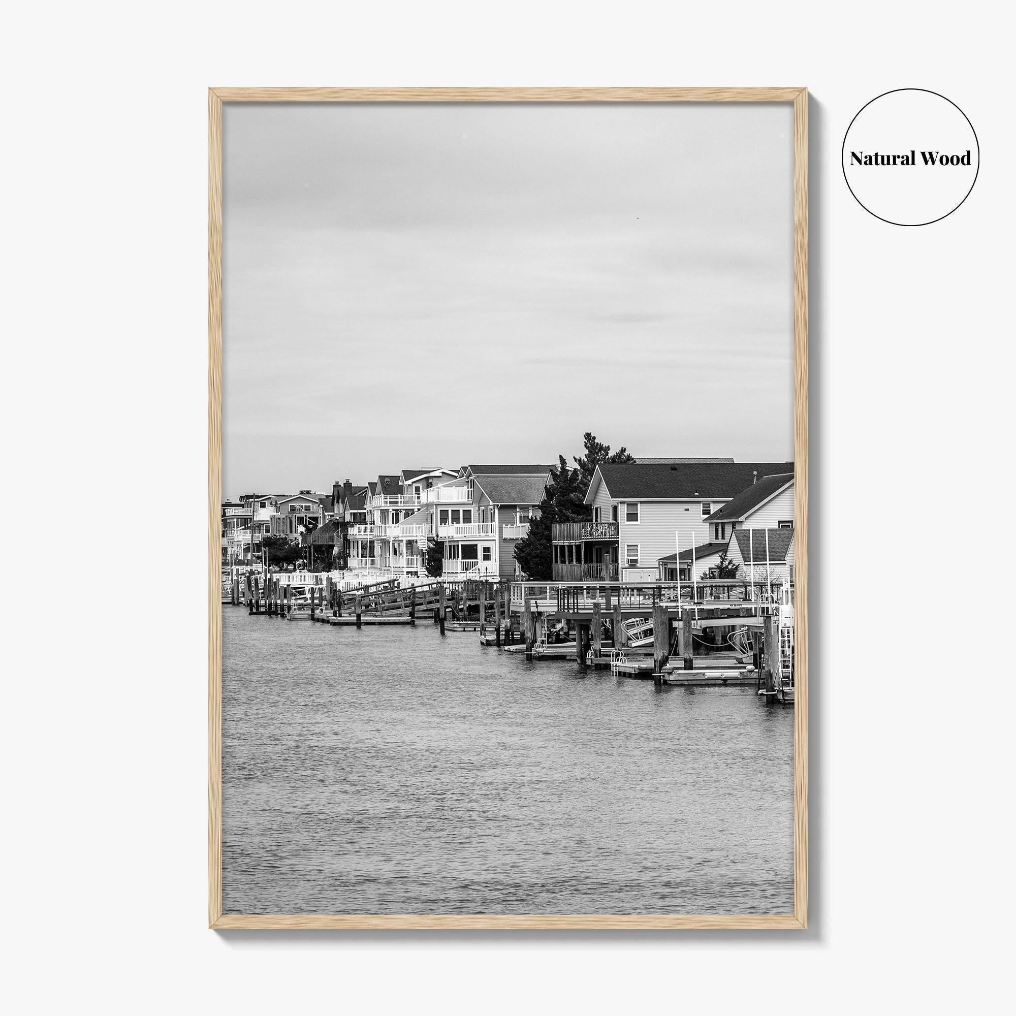Avalon Black and White Fine Art Photo Print, Waterfront Homes, New Jersey Poster