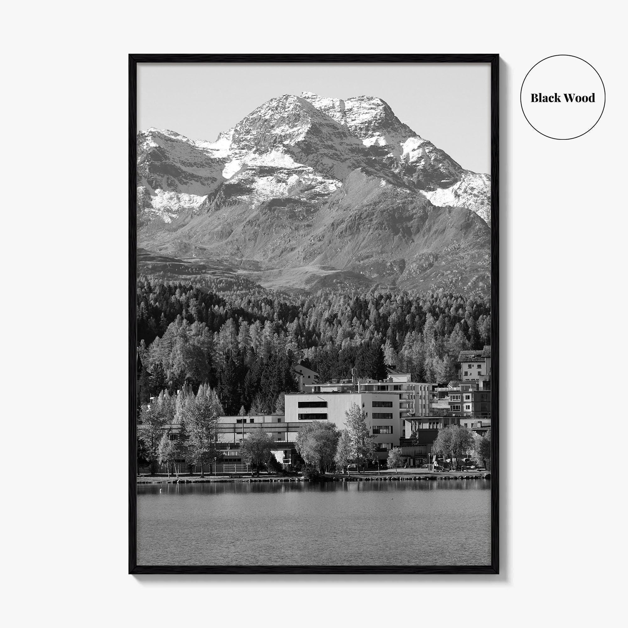 St Moritz Black and White Fine Art Photo Print, Engadin Valley Switzerland Poster