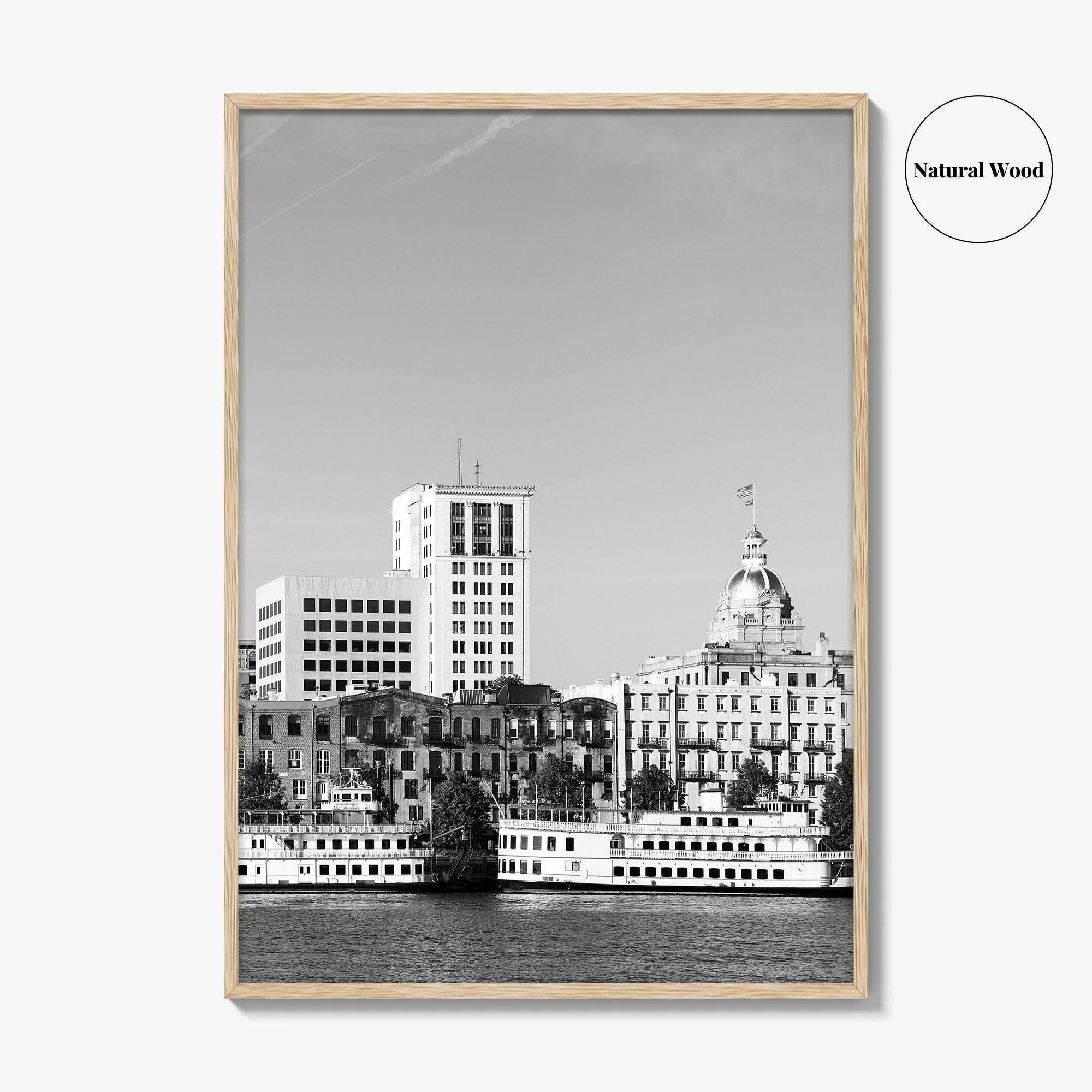 Savannah Skyline Black and White Fine Art Photo Print, Georgia USA, Wall Decor