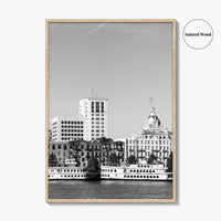 Savannah Skyline Black and White Fine Art Photo Print, Georgia USA, Wall Decor