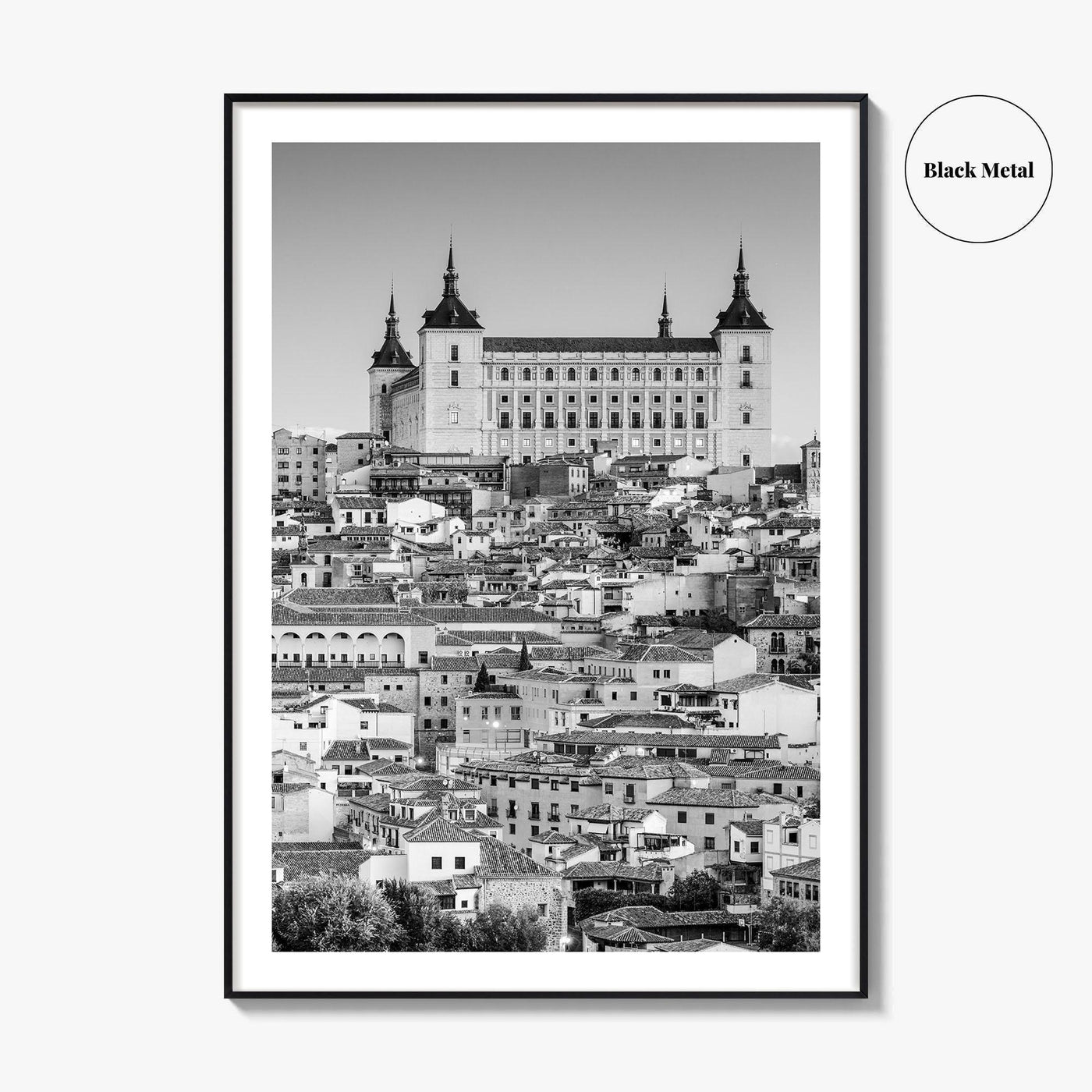 Toledo Spain Black and White Fine Art Photo Print, Alcazar Cityscape, Poster