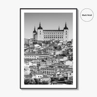 Toledo Spain Black and White Fine Art Photo Print, Alcazar Cityscape, Poster