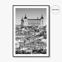 Toledo Spain Black and White Fine Art Photo Print, Alcazar Cityscape, Poster