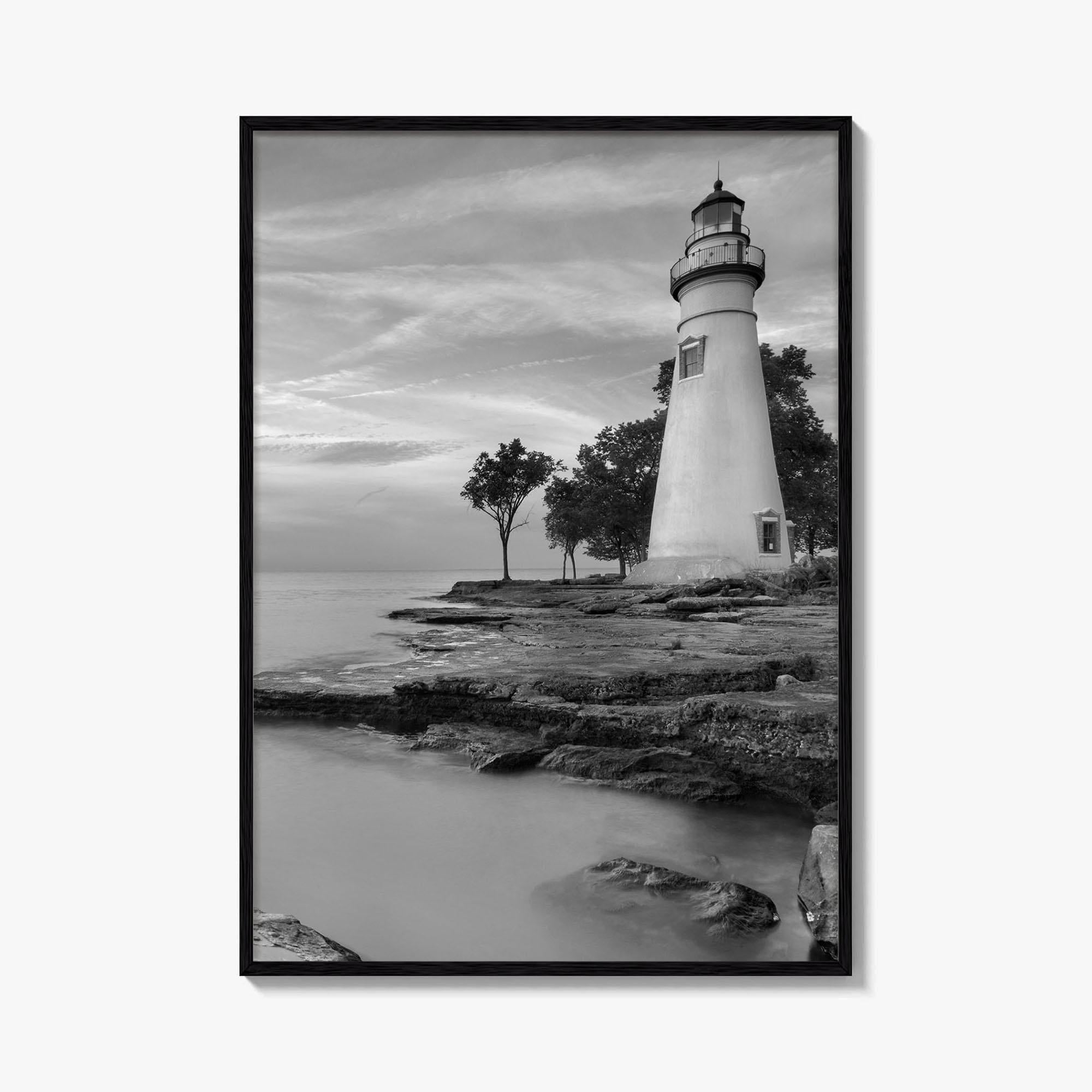 Marblehead Lighthouse Black and White Fine Art Photo Print, Lake Erie Ohio Poster