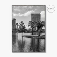 Orlando Skyline Black and White Fine Art Photo Print, Lake Eola Florida Poster