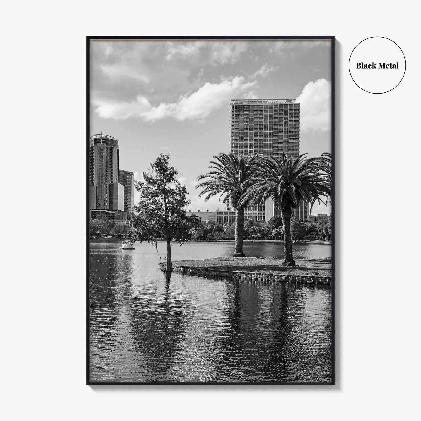 Orlando Skyline Black and White Fine Art Photo Print, Lake Eola Florida Poster