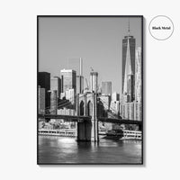 New York City Skyline Black and White Fine Art Photo Print, Brooklyn Bridge Poster