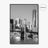 New York City Skyline Black and White Fine Art Photo Print, Brooklyn Bridge Poster