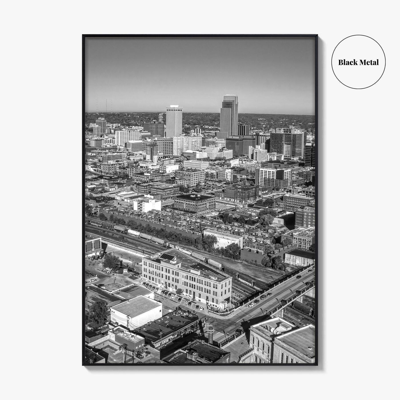 Omaha Skyline Black and White Fine Art Photo Print, Nebraska Downtown, USA Poster