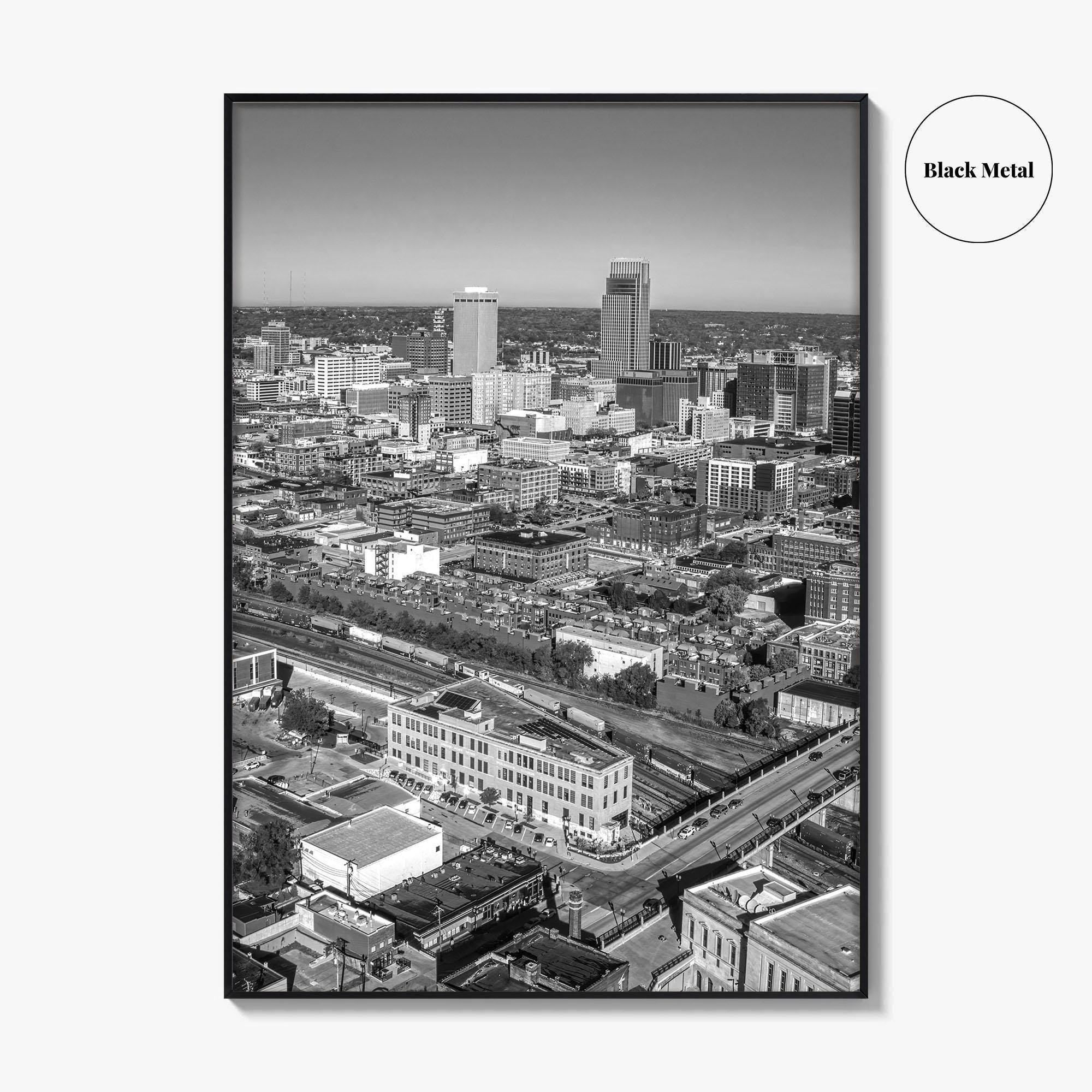 Omaha Skyline Black and White Fine Art Photo Print, Nebraska Downtown, USA Poster