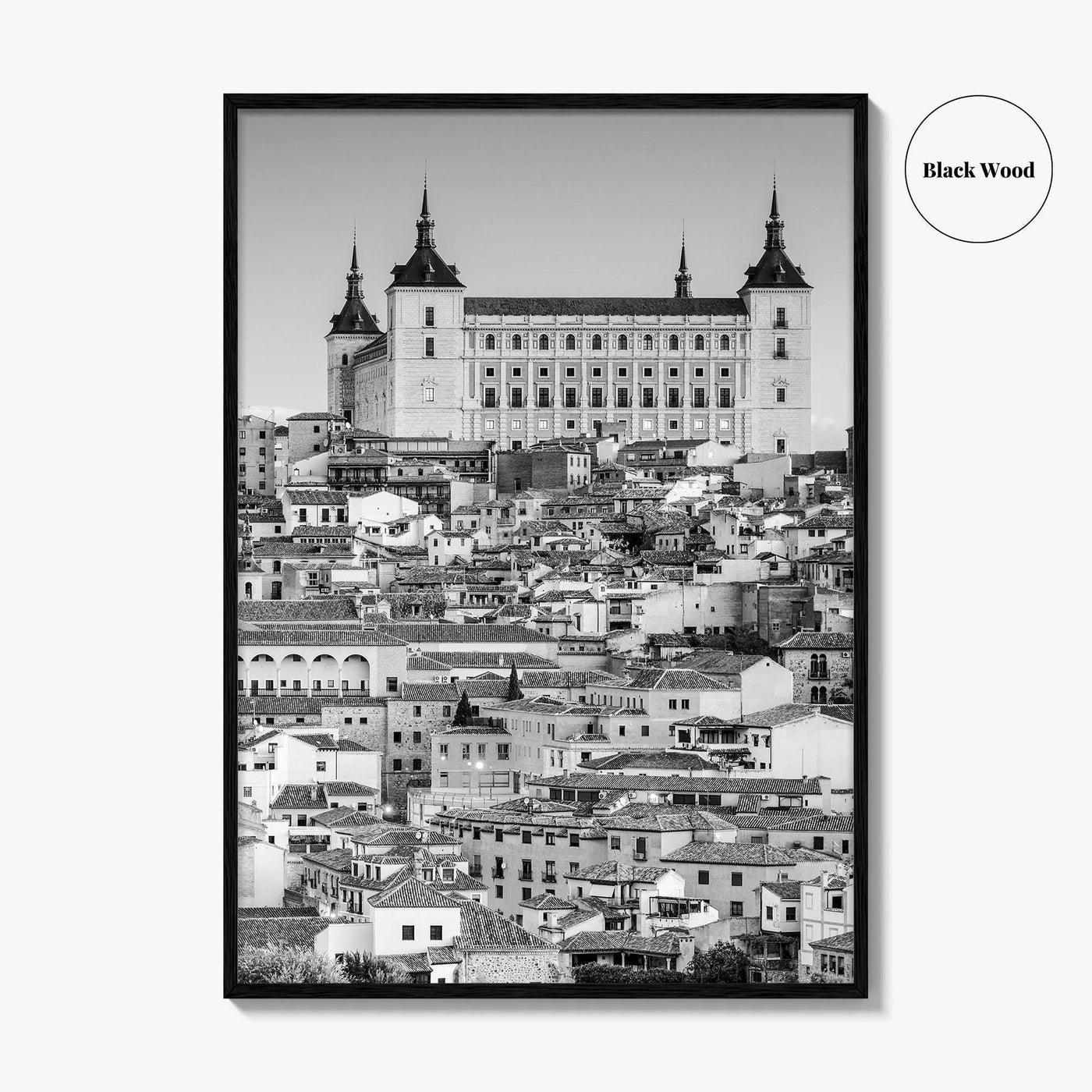 Toledo Spain Black and White Fine Art Photo Print, Alcazar Cityscape, Poster
