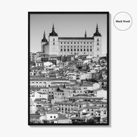 Toledo Spain Black and White Fine Art Photo Print, Alcazar Cityscape, Poster