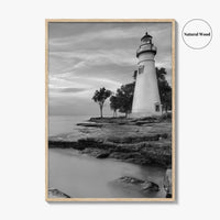 Marblehead Lighthouse Black and White Fine Art Photo Print, Lake Erie Ohio Poster