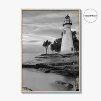 Marblehead Lighthouse Black and White Fine Art Photo Print, Lake Erie Ohio Poster