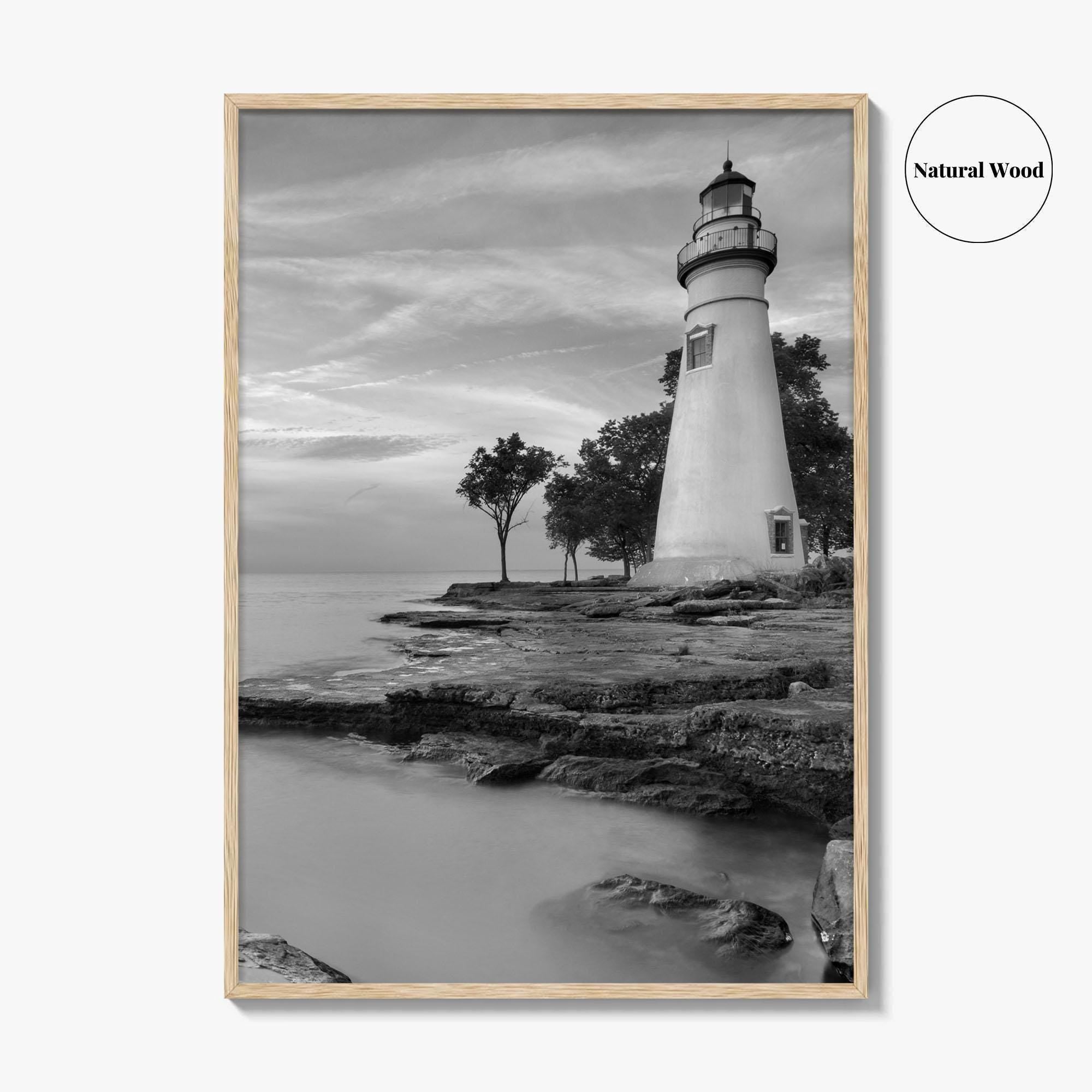 Marblehead Lighthouse Black and White Fine Art Photo Print, Lake Erie Ohio Poster