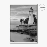 Marblehead Lighthouse Black and White Fine Art Photo Print, Lake Erie Ohio Poster