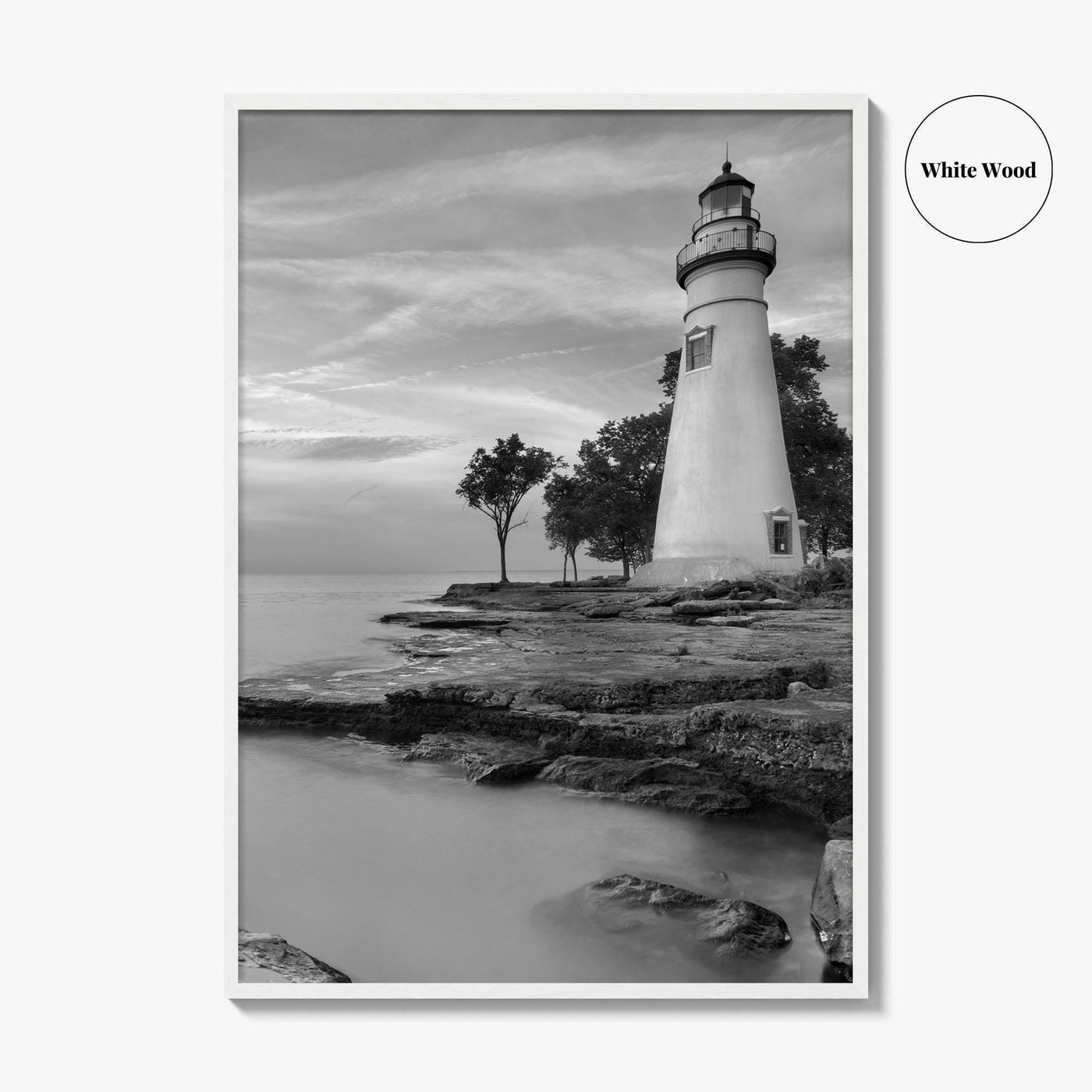 Marblehead Lighthouse Black and White Fine Art Photo Print, Lake Erie Ohio Poster