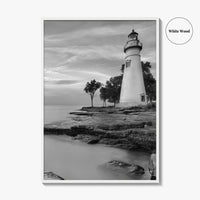 Marblehead Lighthouse Black and White Fine Art Photo Print, Lake Erie Ohio Poster