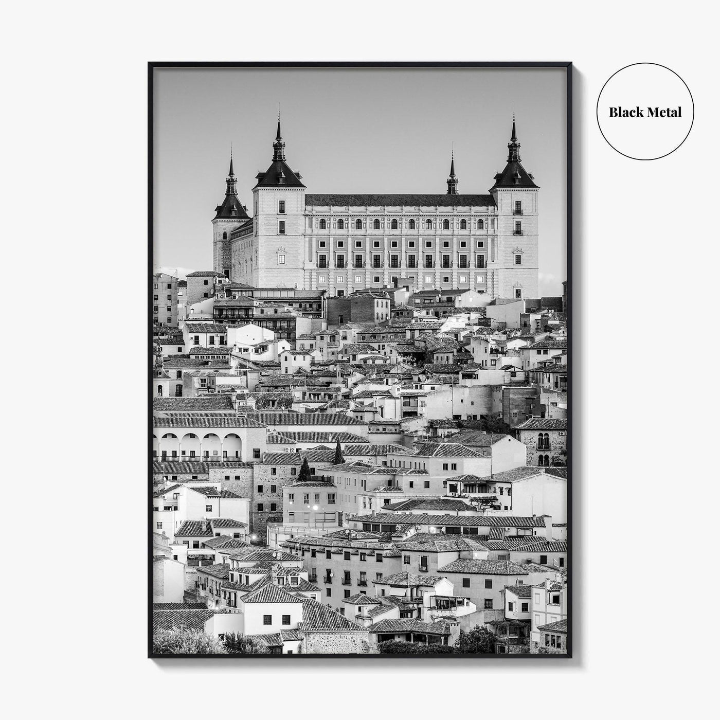 Toledo Spain Black and White Fine Art Photo Print, Alcazar Cityscape, Poster