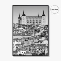 Toledo Spain Black and White Fine Art Photo Print, Alcazar Cityscape, Poster
