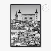 Toledo Spain Black and White Fine Art Photo Print, Alcazar Cityscape, Poster