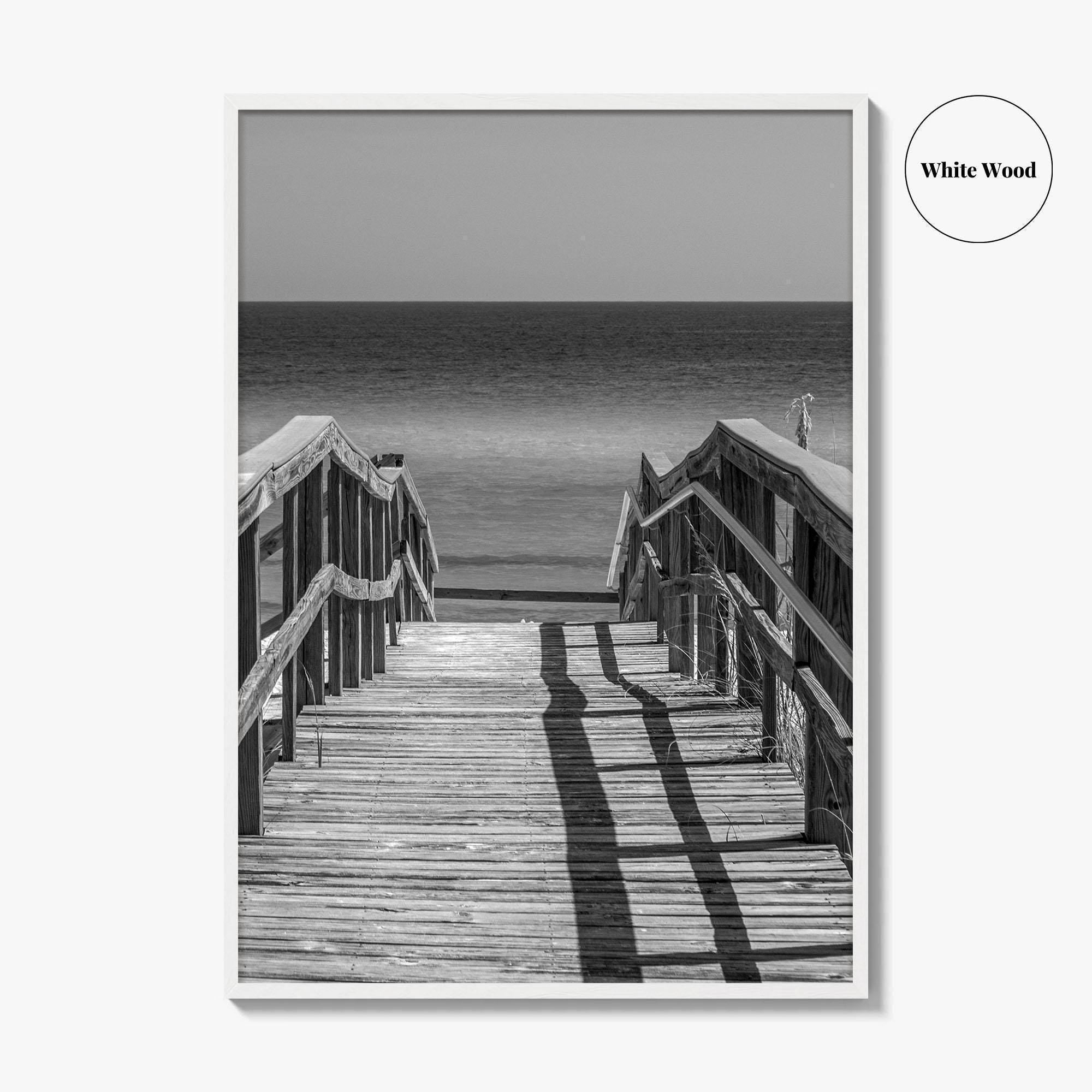 Pensacola Beach Black and White Fine Art Photo Print, Boardwalk Florida Poster