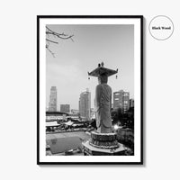 Seoul Black and White Fine Art Photo Print, Bongeunsa Temple, Gangnam, South Korea, Poster