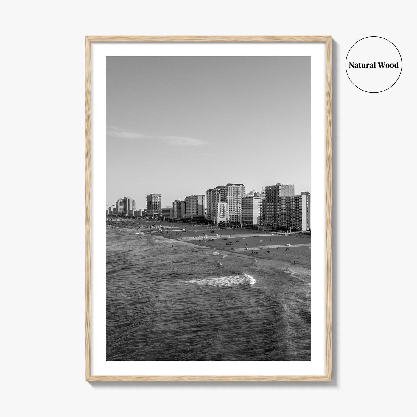 Virginia Beach Skyline Black and White Fine Art Photo Print, Oceanfront USA Wall Decor