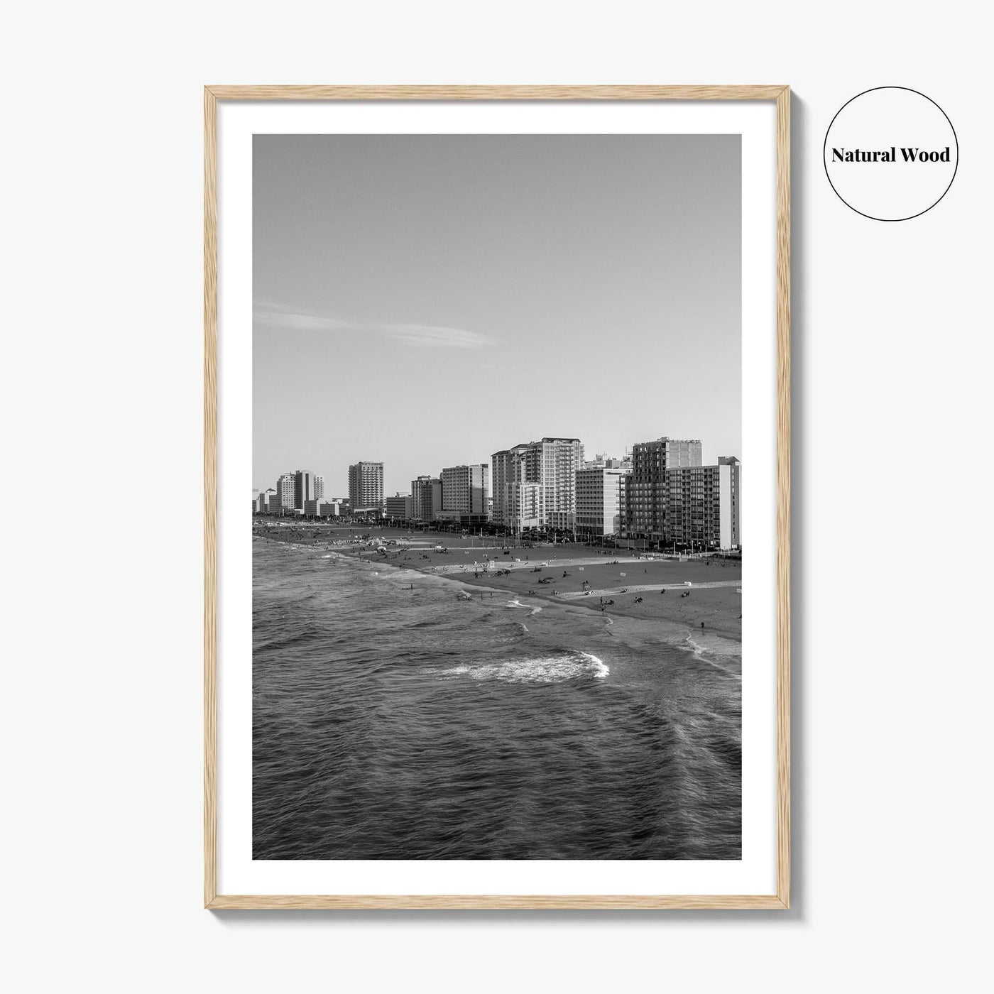 Virginia Beach Skyline Black and White Fine Art Photo Print, Oceanfront USA Wall Decor