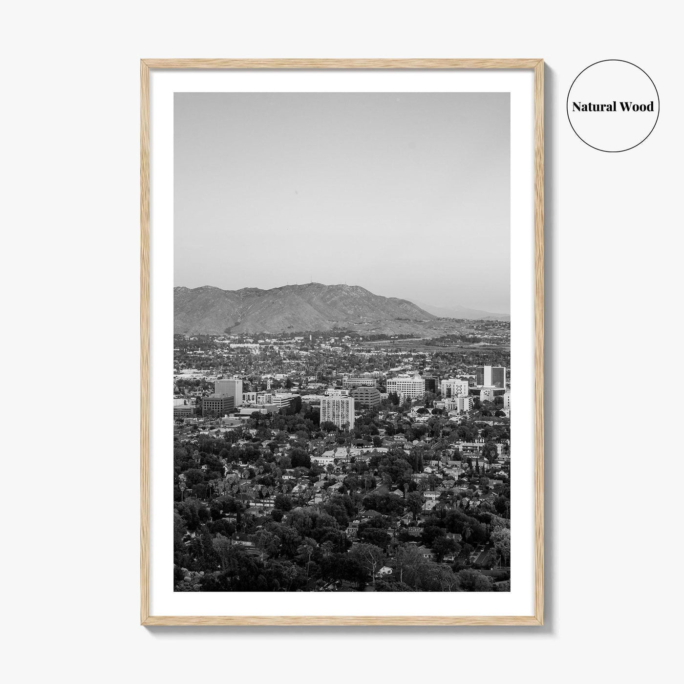 Riverside Skyline Black and White Fine Art Photo Print, Downtown, Mount Rubidoux, California Poster