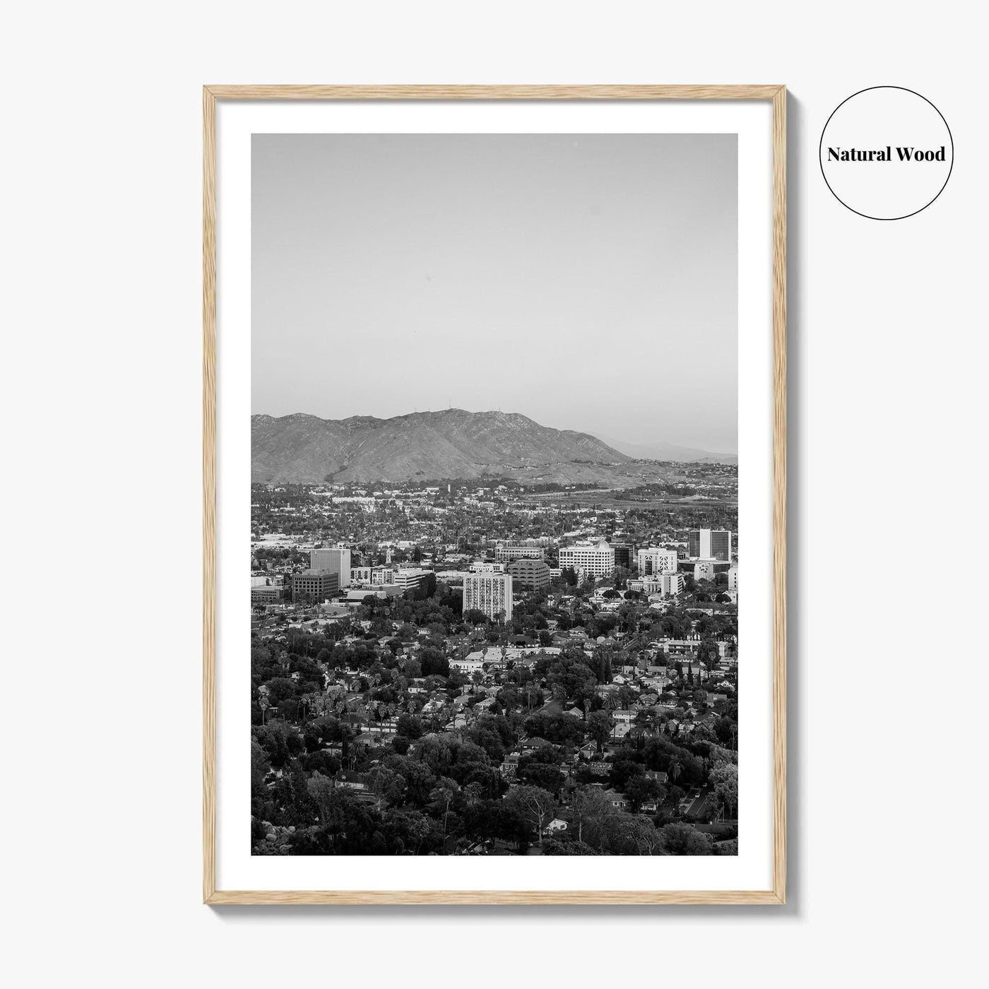 Riverside Skyline Black and White Fine Art Photo Print, Downtown, Mount Rubidoux, California Poster