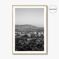 Riverside Skyline Black and White Fine Art Photo Print, Downtown, Mount Rubidoux, California Poster