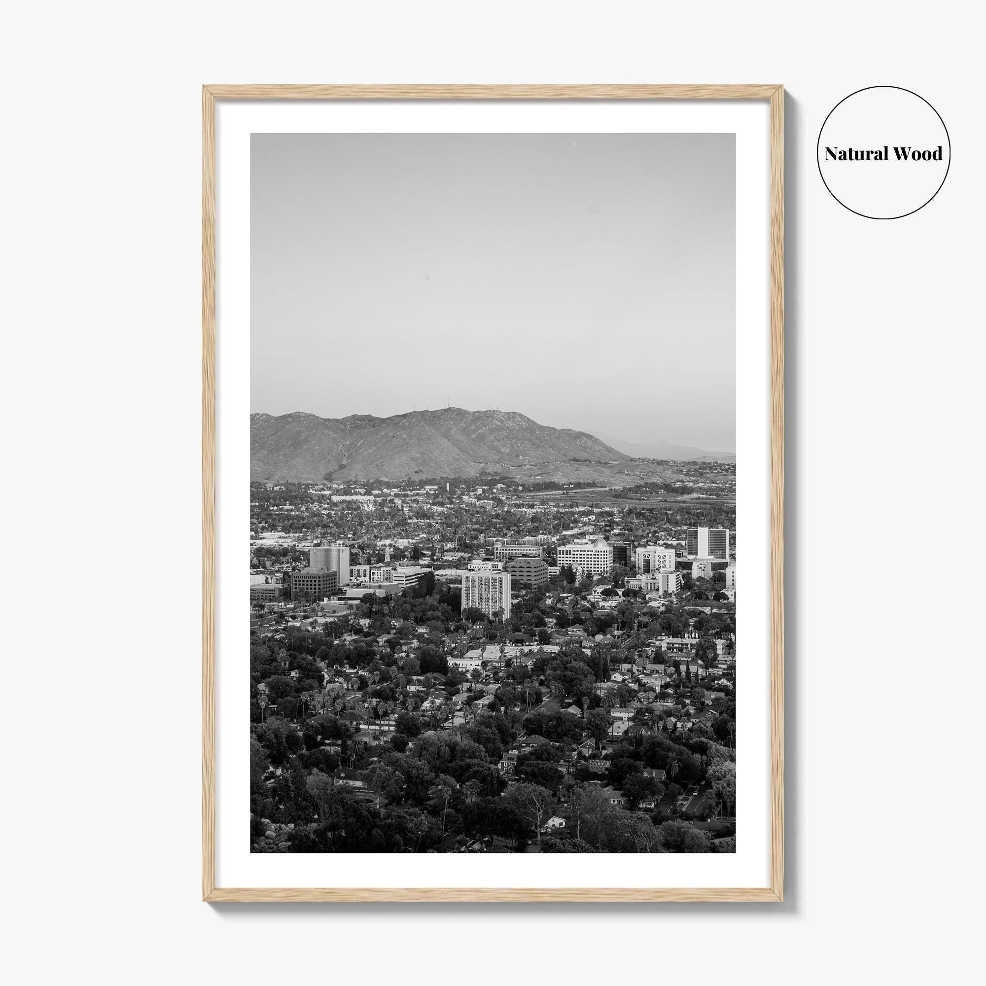 Riverside Skyline Black and White Fine Art Photo Print, Downtown, Mount Rubidoux, California Poster
