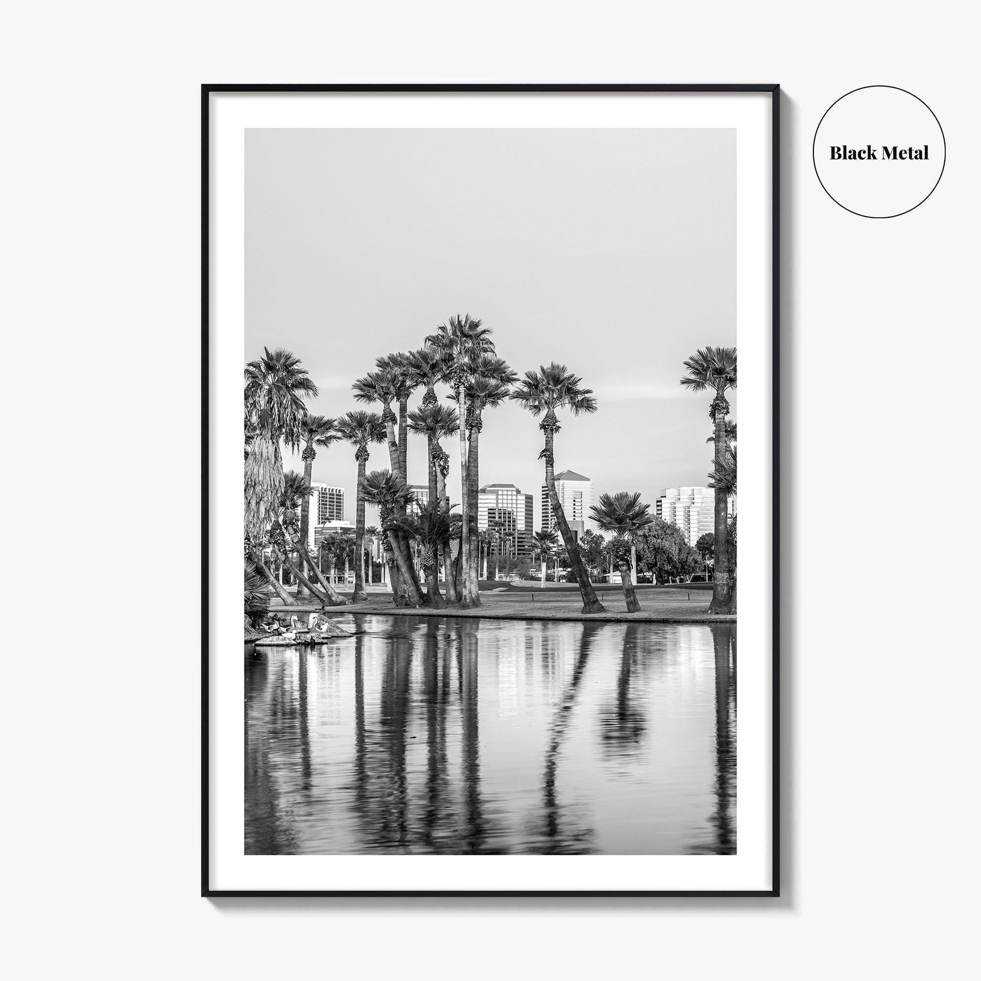 Phoenix Skyline Black and White Fine Art Photo Print, Encanto Park Arizona Poster
